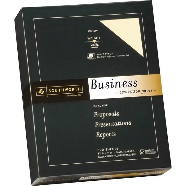Paper, 25%Cttn, 24#, 8.5X11, Iy Pk, Southworth, Mfr#: SOU404IC