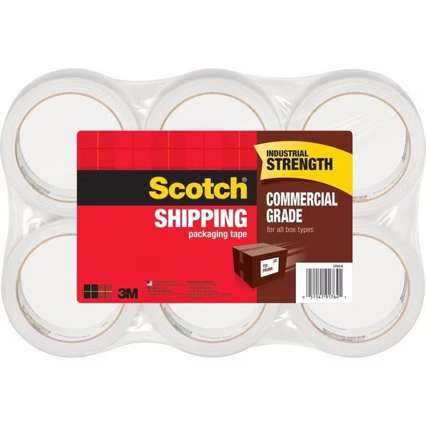 Packing Tape Refill Rolls, Commercial Gr., 54.6Yds, 6/PK, CL 6PK, Scotch, Mfr#: MMM37506