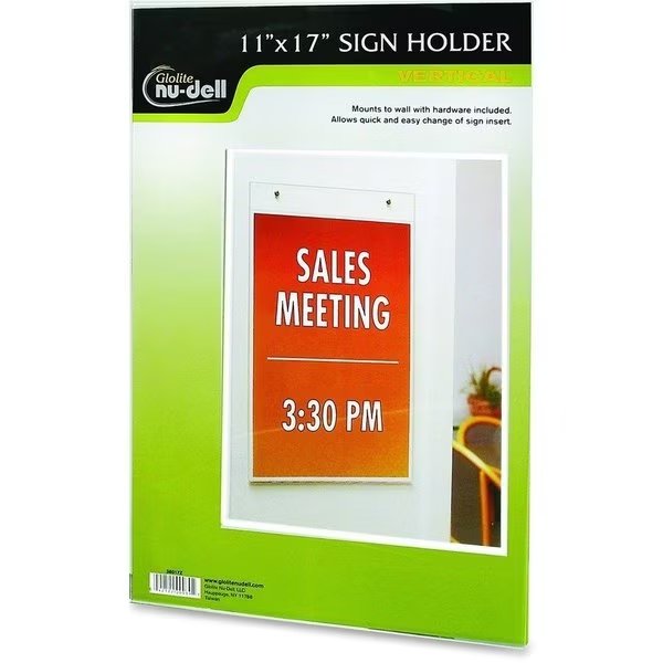 Wall Mount Sign Holder, 11"x17", Plastic, Clear, Nudell, Mfr#: NUD38017Z