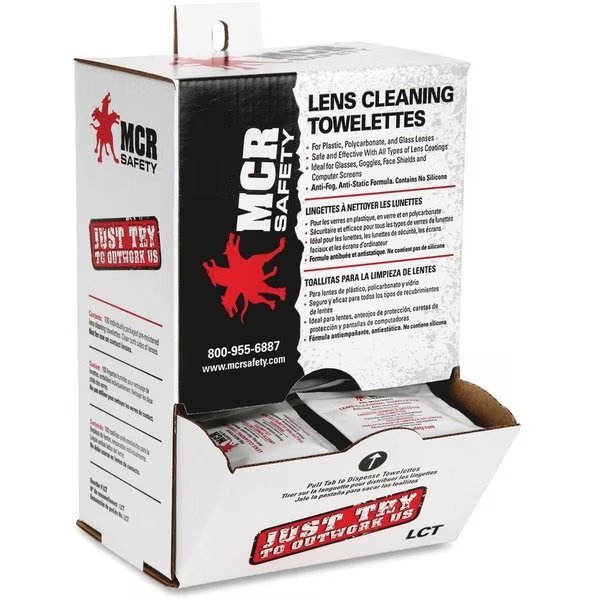 Lens Cleaning Towelettes, Anti-Static/Anti-Fog Formula, Individually Wrapped, 100 Per Pack, Mcr Safety, Mfr#: MCSLCT