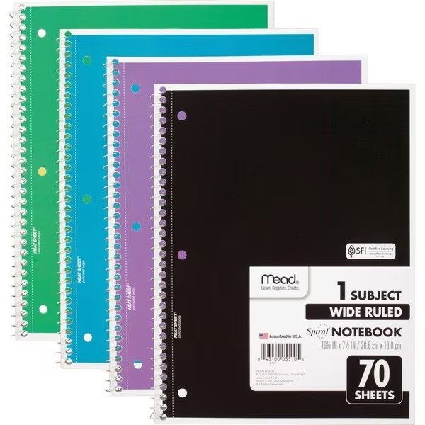 Notebook, 1Sub, 4Pk, 8""X10"" Pk, Mead, Mfr#: MEA72873
