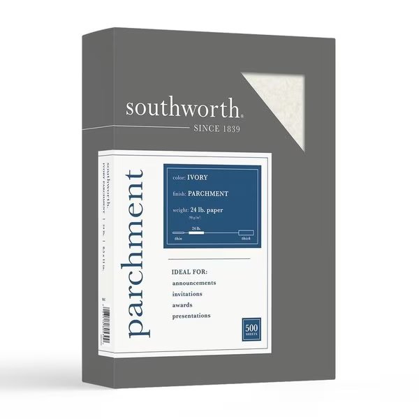 Paper, Parchment, 24#, Ivory Pk, Southworth, Mfr#: SOU984C
