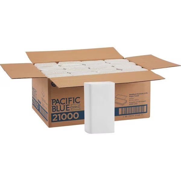 Pacific Blue Select Multifold Paper Towels, 2 Ply, 125 Sheets, White, 16 PK, Pacific Blue Select, Mfr#: GPC21000