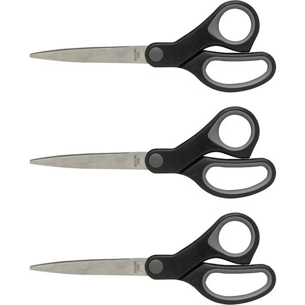 Straight Scissors, Rubber Handles, 7" Straight, 3/BD, Black PK, Sparco, Mfr#: SPR25225BD