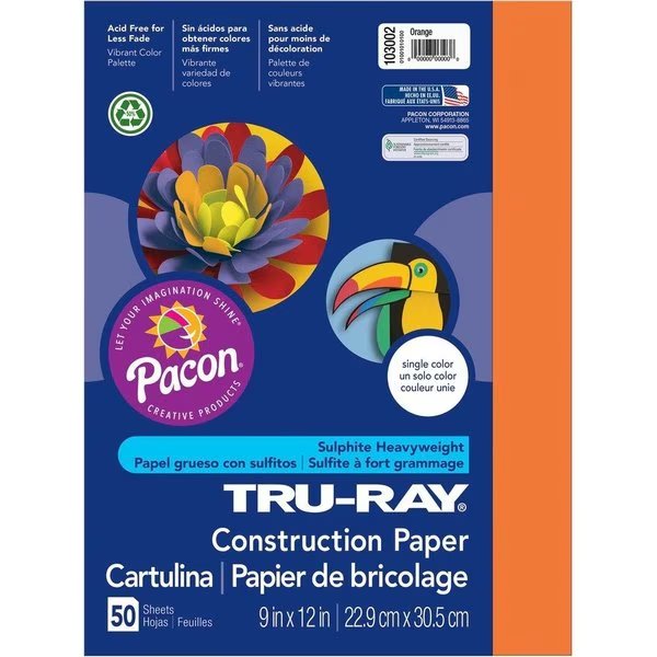Paper, Const, 9X12, Ornge, 50Sh Pk, Tru-Ray, Mfr#: PAC103002