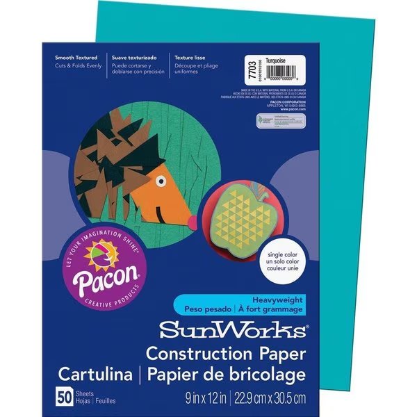 Paper, Constr, 9X12, Turq, 50Sh Pk, Sunworks, Mfr#: PAC7703