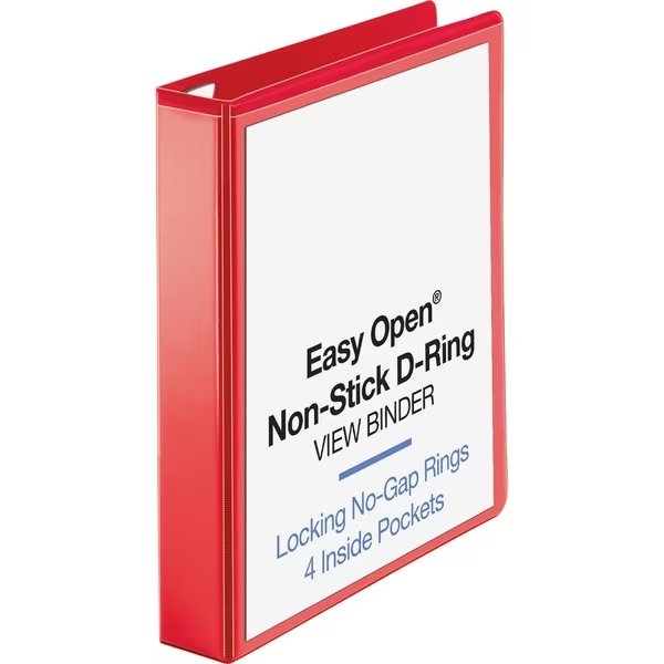 Red D ring Binder 1 1/2" Binder Capacity Letter, Business Source, Mfr#: 26980