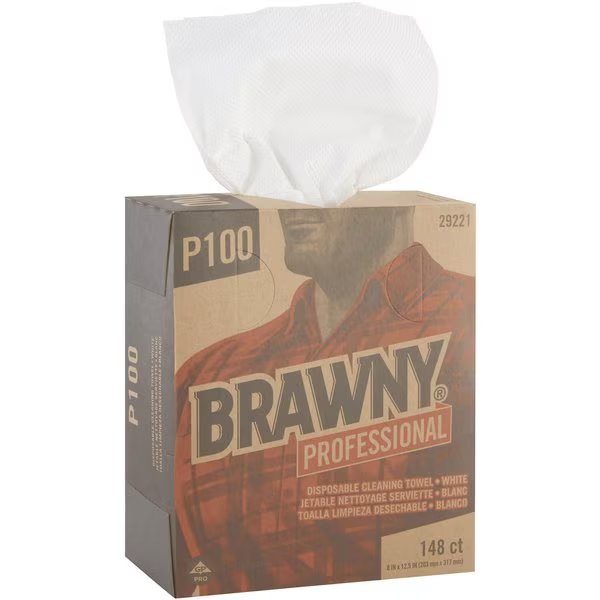 P100 Disposable Cleaning Towels, 8" W x 12.50" L Box, 20 PK, Brawny, Mfr#: GPC29221