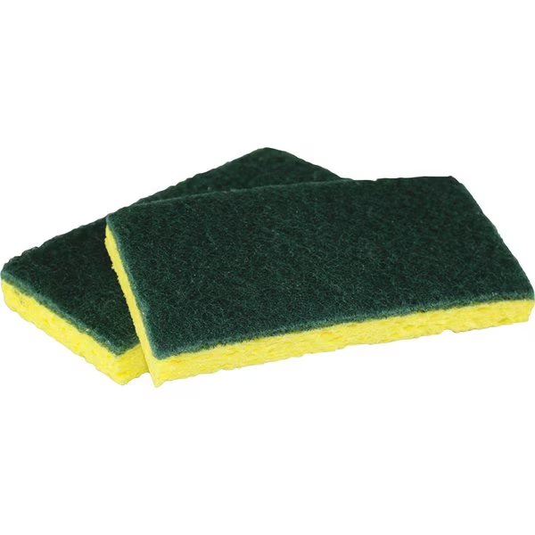 Cellulose Scrubber Sponge, 3-3/16"Wx6-1/4"Lx7/8"H, GN/YW, PK 5, Impact Products, Mfr#: IMP7130P