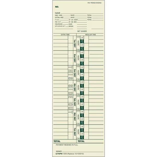 Card, Time, Wkly, 1Sided, #150 Pk, Tops, Mfr#: TOP1255