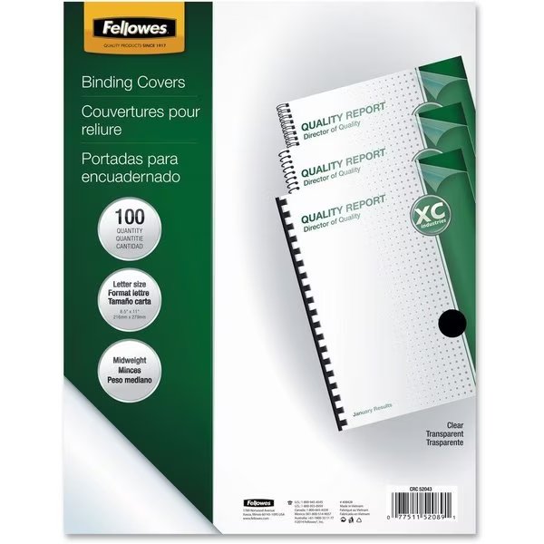 Cover, Crystals Clear, Square Pk, Fellowes, Mfr#: FEL52089