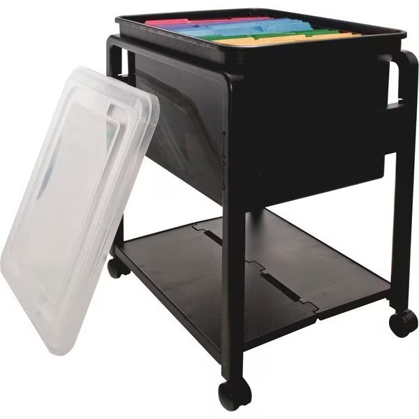 Folding Mobile File Cart, 14-1/2"x18-1/2"x13-1/2", BK/CL, Advantus, Mfr#: AVT55758