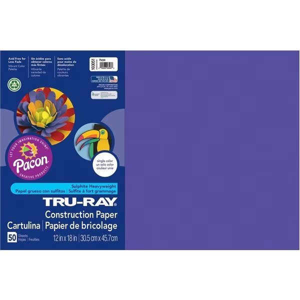 Paper, Const, 12X18, Purp, 50Sh Pk, Tru-Ray, Mfr#: PAC103051