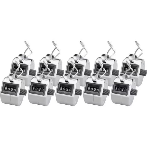 Tally Counters, w/ Finger Ring, 4 Figure, 10/BX, Silver 10PK, Sparco, Mfr#: SPR24100BX