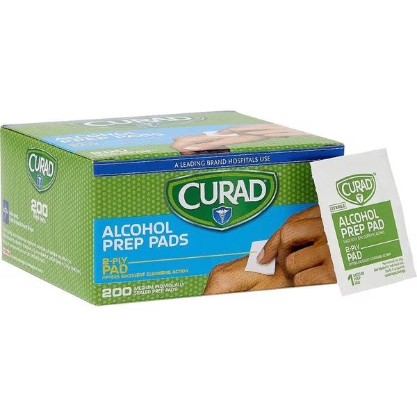 Sterile Alcohol Prep Pads, 1"x1", 200/BX, White/Green, PK200, Curad, Mfr#: MIICUR45581RBI