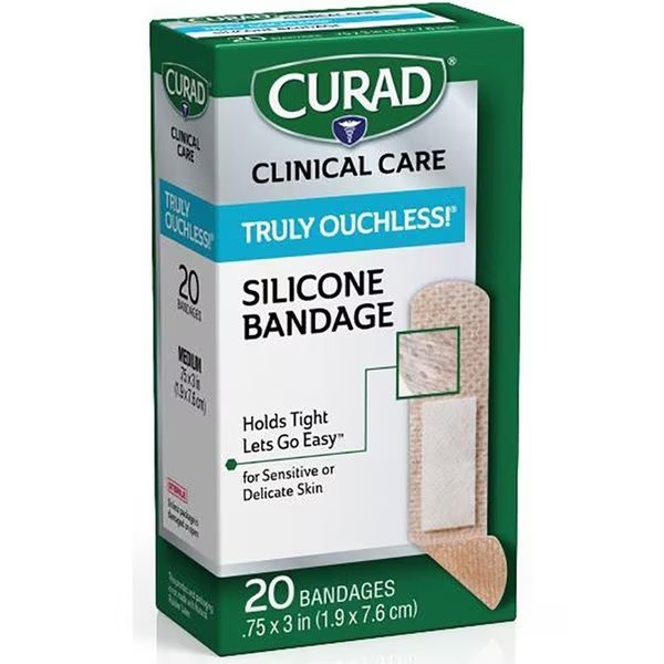 Bandages, Silicone, Self-Adhesive, 3/4"x3", 20/BX, BG, PK20, Curad, Mfr#: MIICUR5002V1