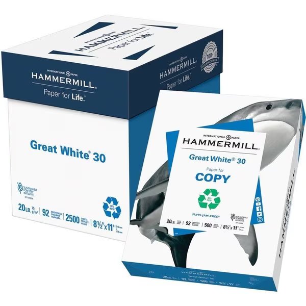 Hammermill Printer Paper, 20lb Great White 30, 92 Bright, 8.5x11, 5 Ream, 2500 Sheets, Hammermill, Mfr#: HAM86710