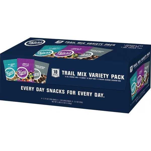 Snack Mix, Variety Pack, 3 lb, 18/BX, Multi PK, Kars, Mfr#: KARSN08826