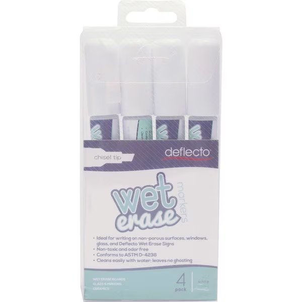 Wet Erase Markers, f/Sign, White 4PK, Deflecto, Mfr#: DEFSMA510V4WT
