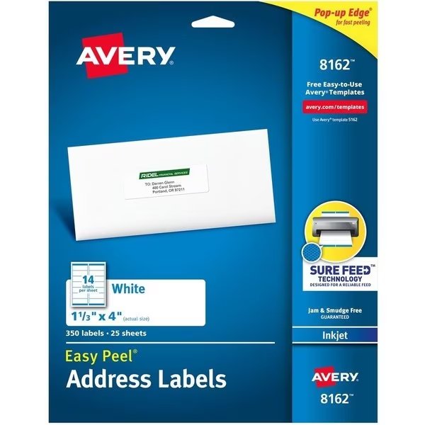 Label, Ezpeel, Inkjt, 1.3X4, We 350PK, Avery, Mfr#: AVE8162
