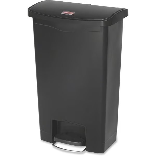 13 gal Slim Jim Black 13G Front Step Can, Black, Resin; Plastic; Poly, Rubbermaid Commercial, Mfr#: RCP1883611