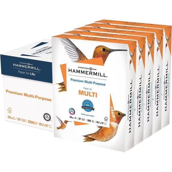 Hammermill Printer Paper, 24lb Premium Multipurpose, 97 Bright, 8.5x11, 5 Ream, 2500 Sheets, Hammermill, Mfr#: HAM105810