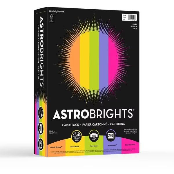 Paper, Astrobrt, 65#, Happyast Pk, Astrobrights, Mfr#: WAU21004