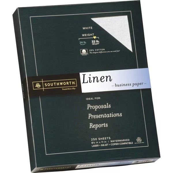Paper, Linen, 32#, 25%Ctn, We Pk, Southworth, Mfr#: SOUJ558C