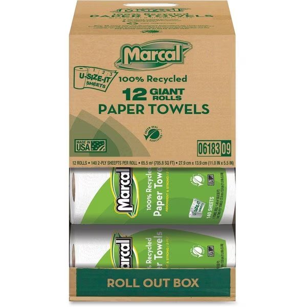 Paper Towels, 140 Sheets, White, 12 PK, Marcal, Mfr#: MRC06183