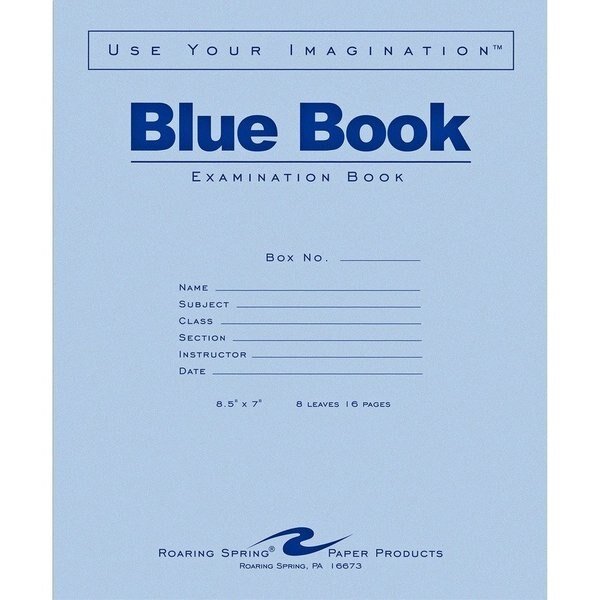 Book, Blue, Exam, 8.5X7, 8Sh16P Pk, Roaring Spring, Mfr#: ROA77512