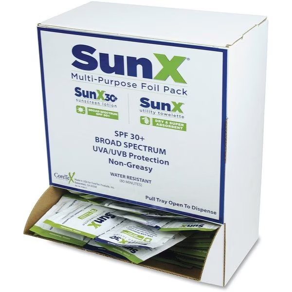 Sunscreen Towelettes, Singles, Wall Dispenser, 5"x8", 50 Wipes, Sunx, Mfr#: SUXCTSS010661