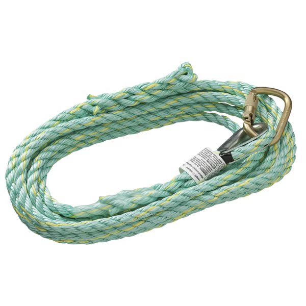 Vertical Lifelines - Premium Extruded Co-Polymer Fibre - Carabiner Anchor End/Back Splice Trailing End, Peakworks, Mfr#: V84013200