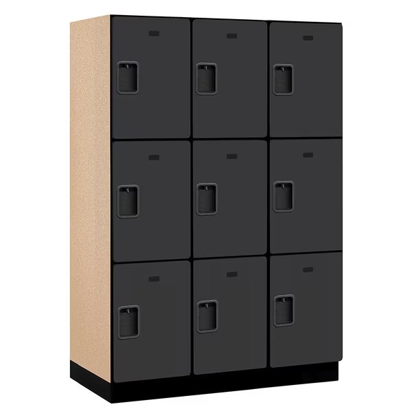 3 Tier Designer Locker, 54"Wx76"Hx21"D, 9 Door, Black, Salsbury Industries, Mfr#: 18-23361BLK