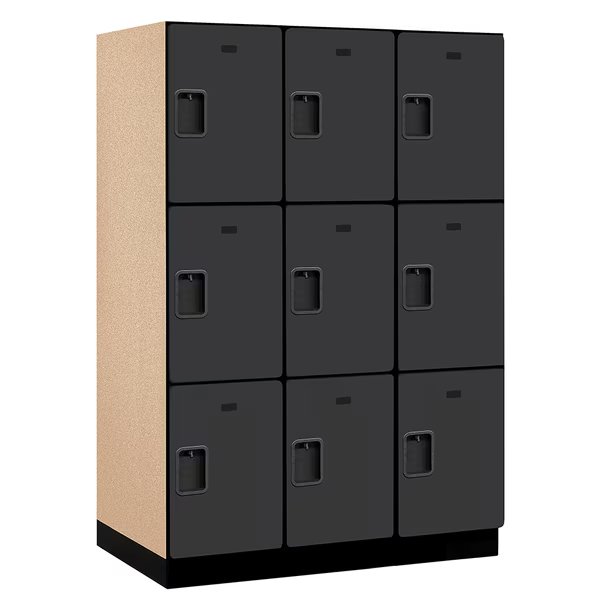 3 Tier Designer Locker, 54"Wx76"Hx24"D, 9 Door, Black, Salsbury Industries, Mfr#: 18-23364BLK