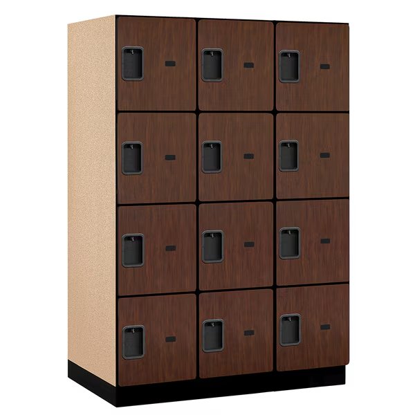 4 Tier Designer Locker, 54"Wx76"Hx24"D, 12 Door, Mahogany, Salsbury Industries, Mfr#: 18-24364MAH