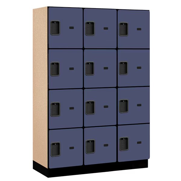 4 Tier Designer Locker, 54"Wx76"Hx18"D, 12 Door, Blue, Salsbury Industries, Mfr#: 18-24368BLU