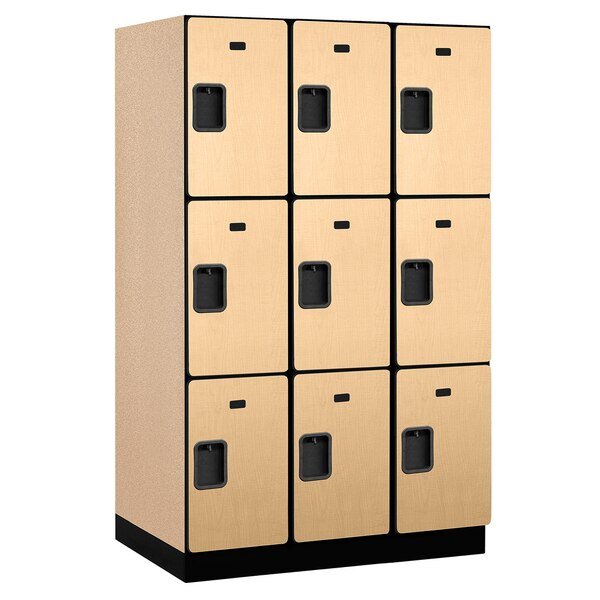 Wardrobe Locker, 45" W, 24" D, 76" H, (3) Wide, (9) Openings, Maple, Salsbury Industries, Mfr#: 23364MAP