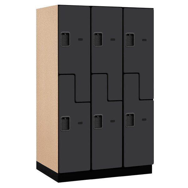 Wardrobe Locker, 45" W, 24" D, 76" H, (3) Wide, (6) Openings, Black, Salsbury Industries, Mfr#: 27364BLK