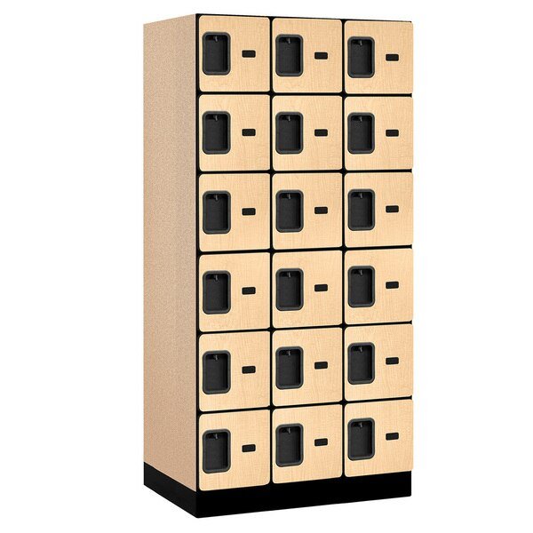 Box Locker, 36" W, 21" D, 76" H, (3) Wide, (18) Openings, Maple, Salsbury Industries, Mfr#: 36361MAP