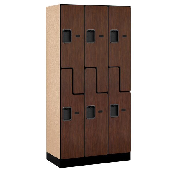 Wardrobe Z Locker, 36" W, 18" D, 76" H, (3) Wide, (6) Openings, Mahogany, Salsbury Industries, Mfr#: 37368MAH