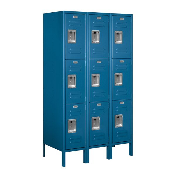 Wardrobe Locker, 36" W, 18" D, 66" H, (3) Wide, (9) Openings, Blue, Salsbury Industries, Mfr#: 63358BL-U