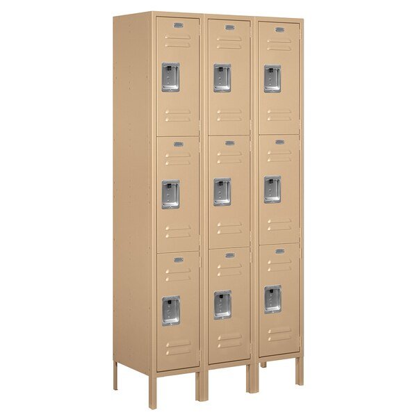 Wardrobe Locker, 36" W, 15" D, 78" H, (3) Wide, (9) Openings, Tan, Salsbury Industries, Mfr#: 63365TN-U