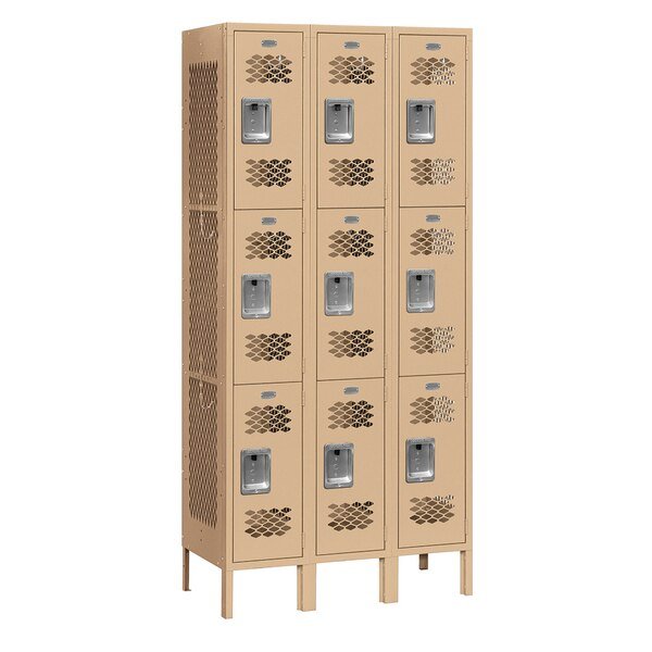 Wardrobe Locker, 36" W, 12" D, 78" H, (3) Wide, (9) Openings, Tan, Salsbury Industries, Mfr#: 73362TN-U