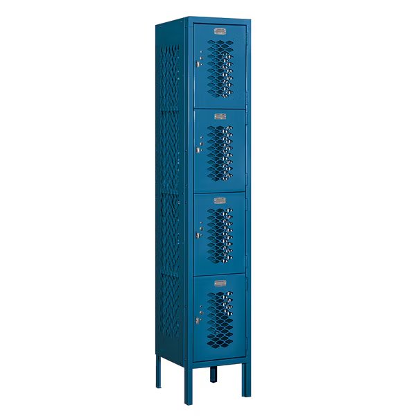 4 Tier Vented Locker, 12"Wx66"Hx12"D, 4 Door, Blue, Unassembled, Salsbury Industries, Mfr#: 74152BL-U