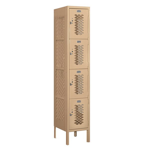 4 Tier Vented Locker, 12"Wx66"Hx15"D, 4 Door, Tan, Unassembled, Salsbury Industries, Mfr#: 74155TN-U