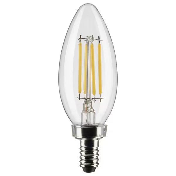 4 Watt B11 LED Lamp, Clear, Candelabra Base, 90 CRI, 2700K, 120 Volts, 3PK, Satco, Mfr#: S21366