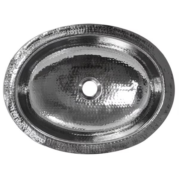 17.75 Inch x 13.75 Inch Hand Hammered Stainless Steel Oval Undermount Bathroom Sink, Nantucket Sinks, Mfr#: OVS