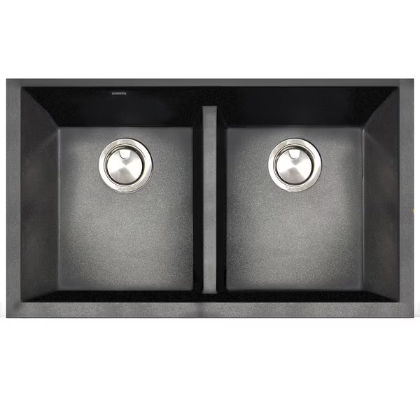 Low Divide 50/50 Double Bowl Undermount Granite Composite Black, Nantucket Sinks, Mfr#: PR5050-LDBL