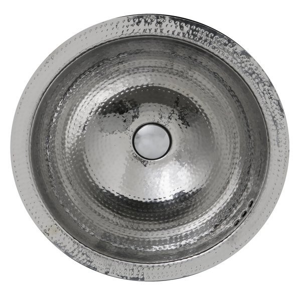 16.875 Inch Hand Hammered Stainless Steel Round Undermount Bathroom Sink With Overflow, Nantucket Sinks, Mfr#: RLS-OF