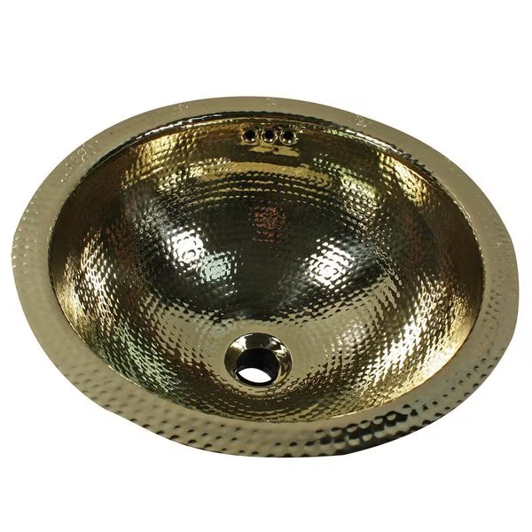 13 Inch Hand Hammered Brass Round Undermount Bathroom Sink, Brass With Overflow, Nantucket Sinks, Mfr#: ROB-OF